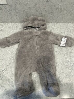 Baby Fuzzy Hooded One-Piece in Gray - Cozy Snowsuit